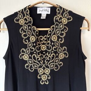 Joseph Ribkoff Top Embroidered Tank Womens Size 4 Black Asymmetric Lagenlook